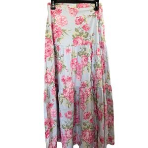 WAYF Floral Tiered Maxi Skirt S Blue Cottagecore Peasant Boho Prairie Soft Girl